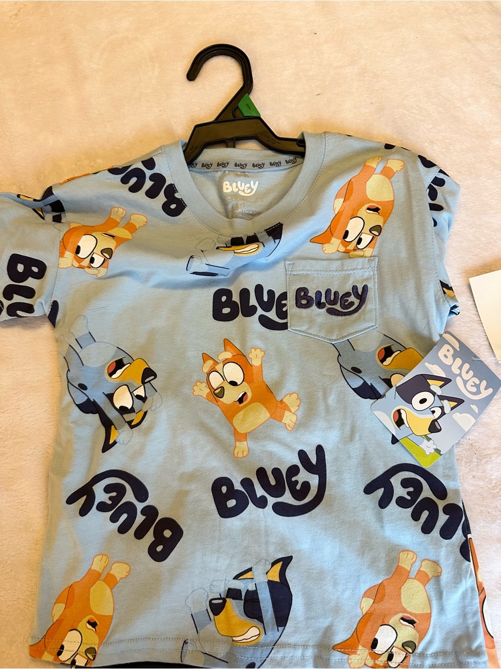 Bluey Light Blue Kids' Pajama Top with All‑Over Character Print